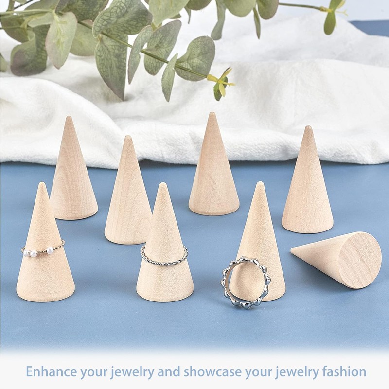 Lcvasvuz 10 Pcs Wooden Ring Display Stand Jewelry Holder Organiser