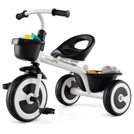 BABY JOY Toddler Tricycle, Kids Trike with Adjustable Seat, Front & Rear Storage Baskets and Heavy-Duty Carbon Steel Frame, 3-Wheel Toddler Bike for Boys & Girls 1.5-5 Years Old (White)