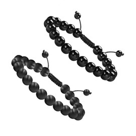 HUASAI 2Pcs Black Tourmaline Bracelet Obsidian Bracelet for Women Men Triple Protection Bracelet Adjustable (A: 2Pcs Black Tourmaline Bracelet)
