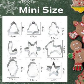 Crethinkaty Mini Christmas Cookie Cutters Set 9 Pieces Stainless Steel Cookie Cutter Set for Baking -Tree,Snowflake,Snowman,Reindeer,Santa Claus, Star, Bell,Candy Cane,Gingerbread Man