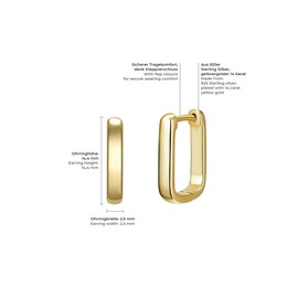 Glanzstücke München Women's Creole Earrings Square 925 Sterling Silver Yellow Gold-Plated Silver Hoop Earrings Rectangular Gold, Sterling Silver