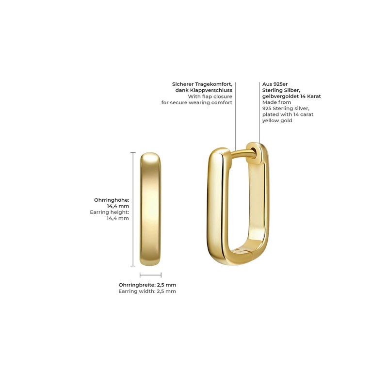 Glanzstücke München Women's Creole Earrings Square 925 Sterling Silver Yellow