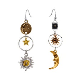Teppdfann 14K Gold Plated Vintage Sun Moon and Star Asymmetric Drop Earrings Boho Celestial Greek Mythology Dangle Earring