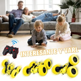 Carro de Control Remoto, Coche Acrobático 4WD RC,Coche de Acrobacias de Doble Cara Todo Terreno de 2.4 GHz,Rotación de 360 ​​°,con Faro LED,Juguete para Regalo para Niños de 4 a 12 Años (Amarillo)