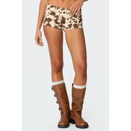 Cow Printed Low Rise Micro Shorts - Color: MIX, Size: XS