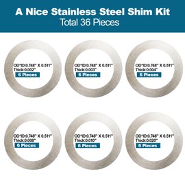 GUXVFQ 1/2”x28 Muzzle Shim Kit for .223 5.56, 0.002", 0.003", 0.004", 0.008", 0.01", 0.02" Thickness Barrel Washers Devices Alignment Set (36 Pieces)