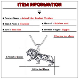 Heavstjer Punk Stainless Steel Lion Pendant Animal Necklace