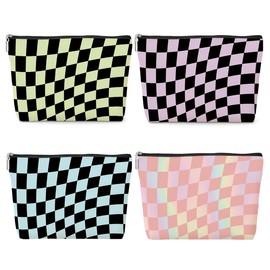 4 Pack Colorful Checkered Bag, Checkered Decor Makeup Bag Cosmetic Bags Gifts for Women Daughter Girl Friend Sister Bestie Nurse Mom Coworker Thanksgiving Birthday Christmas Waterproof Toiletry Bag