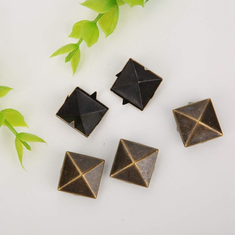 100 Pieces Pyramid Studs, 10-15mm Square Brass Dot Rivets 4
