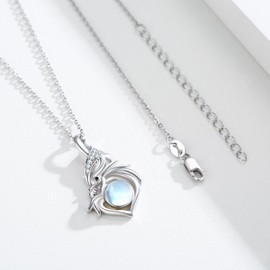 YueYuan 925 Sterling Silver Moonstone Dragon Necklace for Women Dragon Pendant Moonstone Pendant Celtic Dragon Necklace Dragon Jewellery Birthday Gifts, Sterling Silver