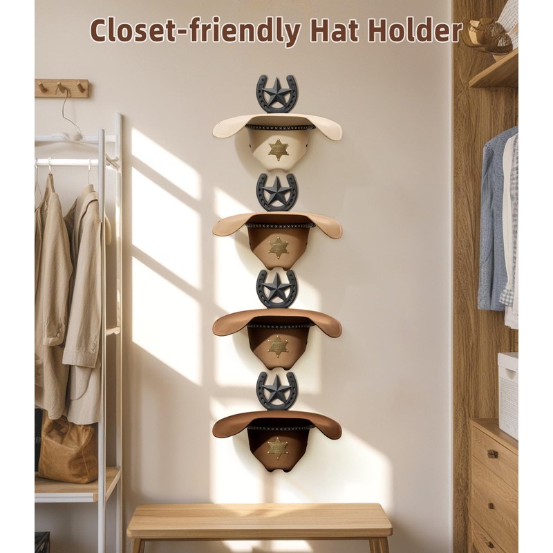 Cowboy Hat Holder Wall Mount Metal Western Horseshoe Hat Rack