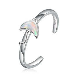 CHIC & ARTSY 925 Sterling Silver Manta Ray Toe Rings for Women Adjustable Cuff Created Opal Second Toe Ring