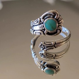 Megical Basket .925 Sterling Silver Victorian Turquoise Spoon Ring Adjustable Spoon Ring Band - 10