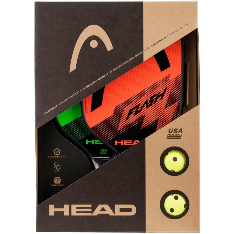 Head Flash Pickleball Pack - 2 paletas aprobadas, 2 Bolas
