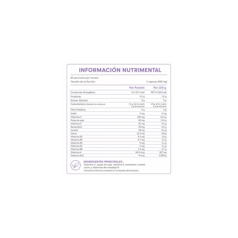 Resveratrol Suplemento Alimenticio, 45 Cápsulas