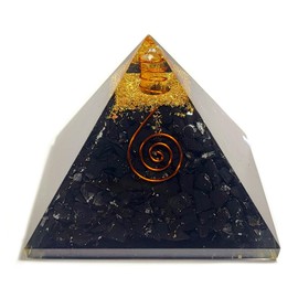 Pair 2.8" Black Shungite Orgonite Orgone Pyramids Positive Energy Reiki Charged Generators Metaphysical Healing Meditation Gemstone Crystal Mineral Copper Coil w/Crystal Point Specimen