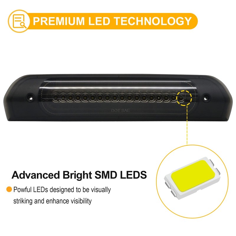 R&F Auto LED Smoked Lens High Mount Brake Light Replacement