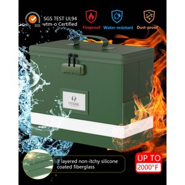 Oterri 2 Pack Fireproof Document Box With Lock, Portable File Safe Box Fireproof Waterproof For Letter Files, Collapsible Fireproof File Box With Handle (Green, 2 Pack)