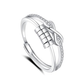 Glintara Silver Anxiety Ring for Women, 925 Sterling Silver Anxiety Ring with Beads, Open Adjustable Cross Anti-Stress Ring, Infinity Waves Spinner Fidget Ring, Unisex Mood Ring Against Stress,