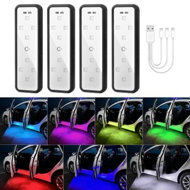 CARFIB Car Door Light Projector Wireless 7 Colors LED Welcome Lights Magnetic Sill Interior Courtesy Lighting USB Rechargeable Warning Lamp Vehicle Auto Sensing Decorations 4pcs
