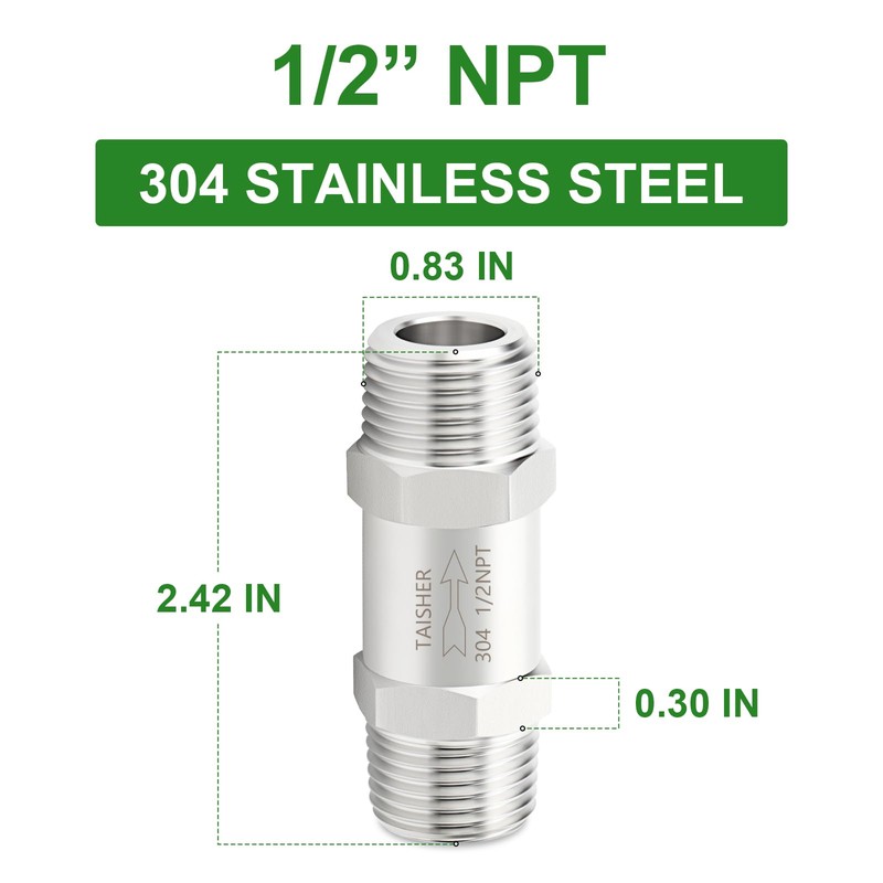 TAISHER 1PCS 304 Stainless Steel 1/2" NPT Male Check Valve,Backflow