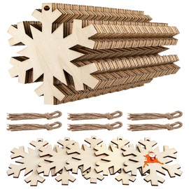 TUPARKA 60 Pcs Christmas Snowflake Wooden Ornaments Tree Hanging Wood Slices for Kids DIY Crafts Decorations