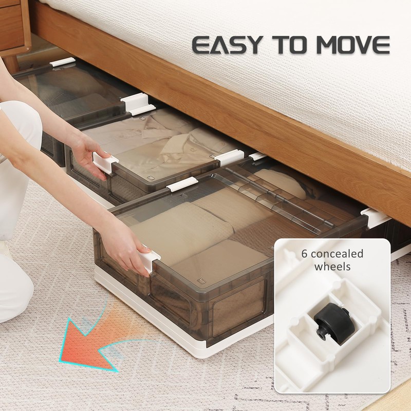 Jmudren 2-Pack Under Bed Storage Containers with Wheels - Stackable,