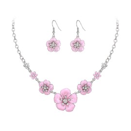 Crysdue Flower Collar Necklace Earrings Set, Floral Statement Summer Beach Chokers Necklaces Pink Jewelry for Women