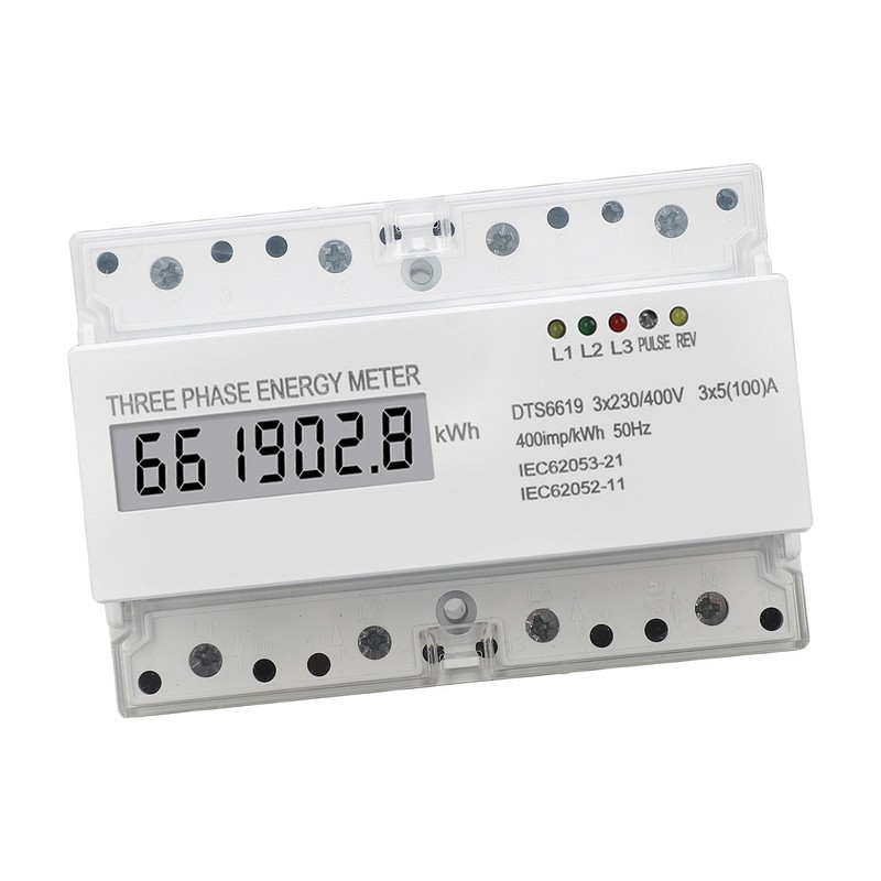 3 Phase Energy Meter DIN Rail Mount Electricity Usage Monitor