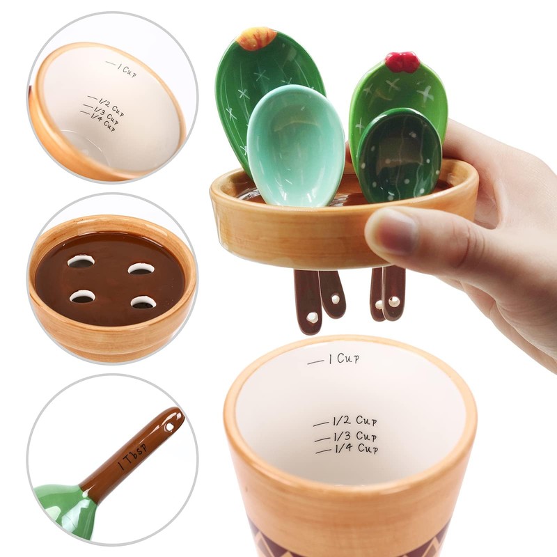 5 Pieces Measuring Spoons Set/Ceramics Spoons and Measuring Base Cup/for