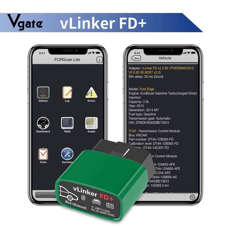 Vgate vLinker FD+ (BT3.0/ BLE4.0) OBD2 Scanner for FORScan Fixed