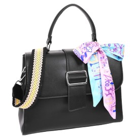 House of Luggage Ladies Leather Look Shoulder Bag Shoulder Bag Top Handle Fashion Black Medium HLG973, black