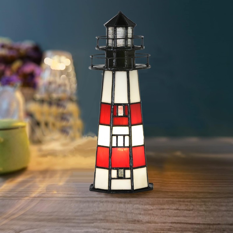 HomeBeauty A0016 Tiffany Lighthouse Lamp Stained Glass Accent Table lamp