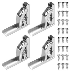 Pack of 4 Folding Hinges with Lock, Table Legs Foldable, 90 Degree Hinges Foldable, Support Bracket Folding Console for Table Bed Wooden Beds Cabinet Hinge Folding Table Hinge (Silver-B)
