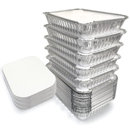 Spare Essentials 55 Pack - 2.25 LB To Go Aluminum Containers with Lids - Heat Proof Foil Tins for Meal Prep, Take Out, Freezer Meals