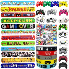 Video Game Party Favors Set of 83 Pcs for Kids Gaming Party Decor Including Slap Bracelets Gamer Controller Handle Keychains Wristbands Stickers Game On Theme Birthday Party Supplies
