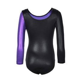 ESHOO Girls One-Piece Striped Gymnastics Ballet Leotards Shinning Diamond Embroidered(Purple Long Sleeve 7-8Y)
