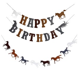 Gleemix Pferde Geburtstag Girlande Banner, Pferde Geburtstagsdeko mit Happy Birthday Banner, Filz Party Dekorationen, Pferde Party Deko für Geburtstag