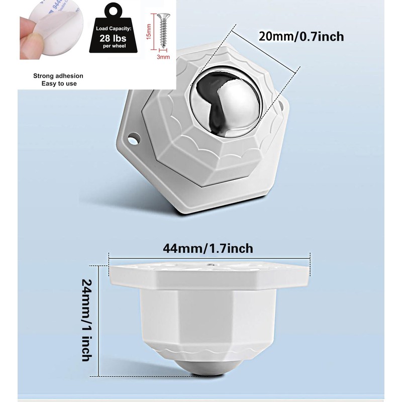 12 Pack Self Adhesive Caster Wheels, Swivel Wheels for Furniture,