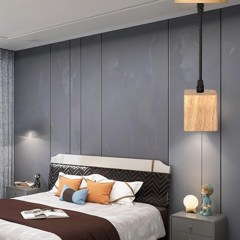 Hanging Lighting Lamp Wood Screw E27 Light for Restaurant, Bedroom,