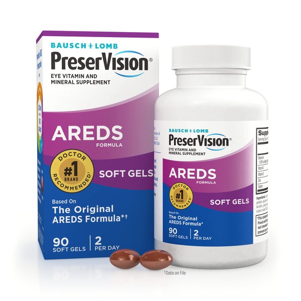 PreserVision AREDS Eye Vitamin & Mineral Supplement, Contains Vitamin C, A, E, Zinc & Copper, 90 Softgels (Packaging May Vary)
