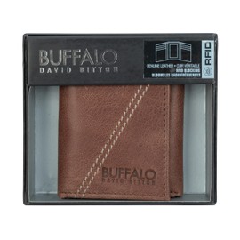 Buffalo David Bitton Parkside Trifold Genuine Leather Wallet for Men, Credit Card Holder with ID Window, 6 Card Slots, 3 Money Slots, Brown