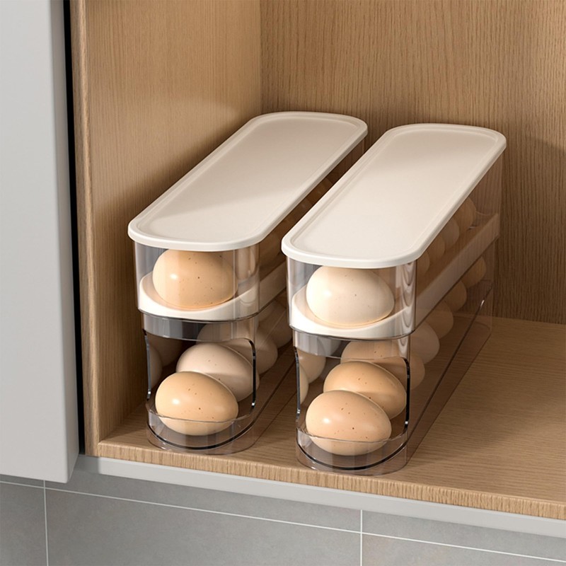 WACOI Auto Rolling Fridge Egg Organizer, Space Saving Eggs Dispenser