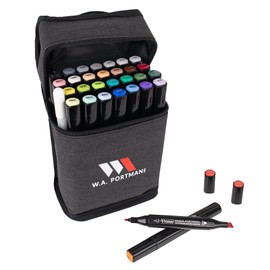 WA Portman Prima Dual Tip Alcohol Markers Set – 30pc Chisel & Fine Point Alcohol Art Markers – Fast-Drying, No-Bleed, Multi-Surface Coloring Set with White Gel Pen for Drawing, Sketching & Art