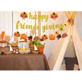 Happy Friendsgiving Banner, Friendsgiving Party Decorations, Happy Friendsgiving Decorations, Happy Thanksgiving Party Decorations, Friendsgiving Supplies for Party Home Office Mantel, Pre-assembled