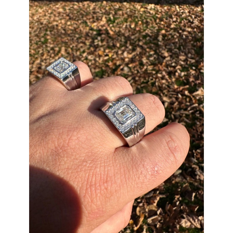 Harlembling Big 2.6ct Emerald Cut MOISSANITE Solitaire Mens Real Solid