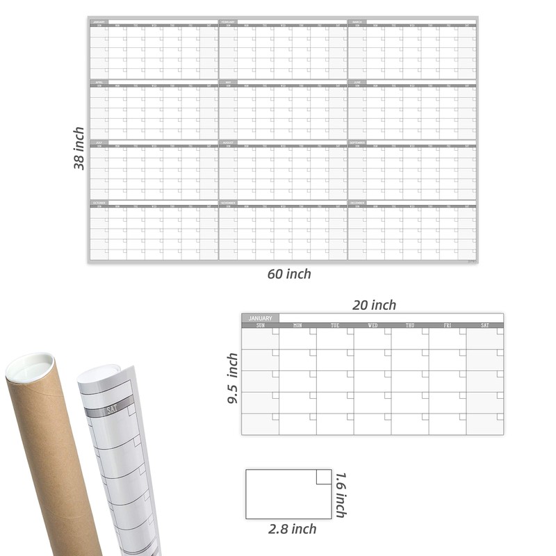 Large Dry Erase Wall Calendar 60" x 38" - Premium