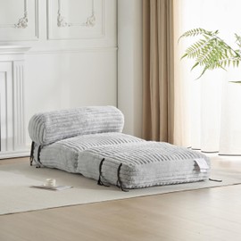 Christopher Knight Home Zula Foldable Bean Bag Chair, Faux Fur Folding Sofa Bed with Pillow, Bed Comfy Floor Sofa Lounge, Convertible Sleeper Chair for Living Room/Bedroom,Foldable Mattress,Light Gray