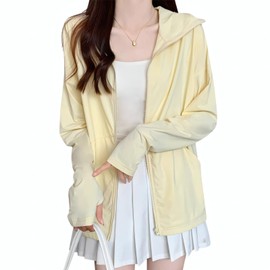 inotenka Women's Rash Guard, UPF 50+, Cooling Sensation, UV Protection, Thin, Long Sleeve, Hoodie, Lightweight, Large Size, Sunburn Protection, Hooded, Sweat Absorbent, Quick Drying, Breathable, Sun