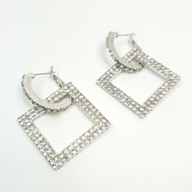 Fashion Jewelry E0284 Silver Tone Metal Clear Rhinestones Rhombus Shape Drop Dangle Earrings